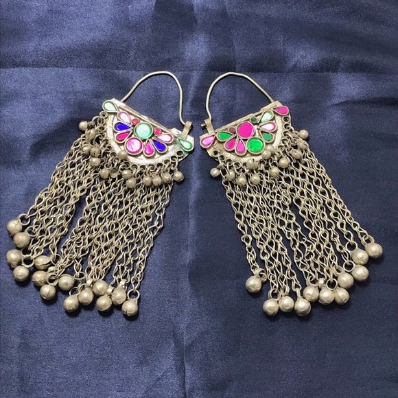 Afghan Oversized Chaandbaliyaan, Afghan Traditional Earrings Long Bells Earrings - Picture 4 of 6